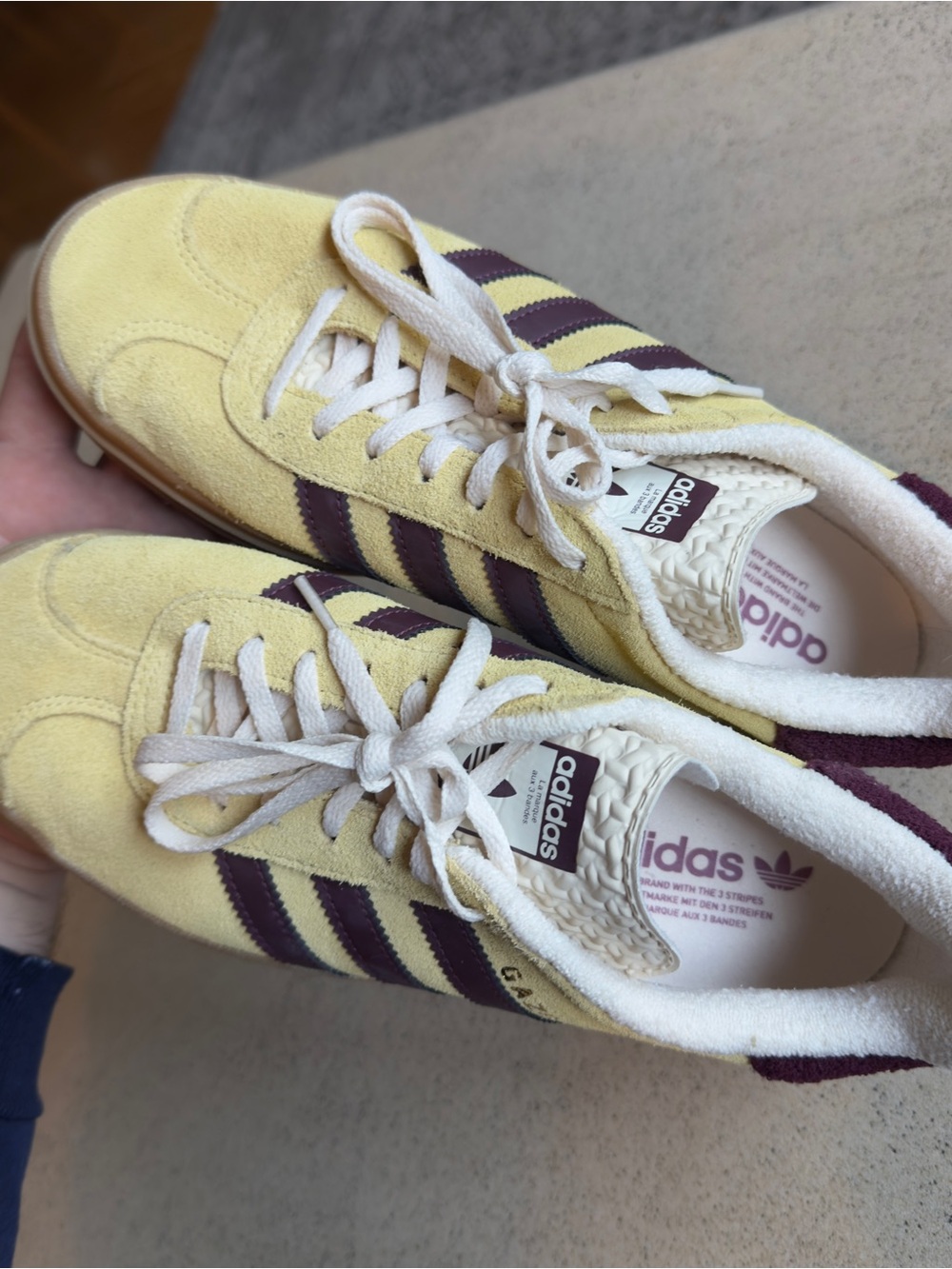 adidas Gazelle Suede Sneakers in Yellow with Maroon Accents - Picture 6 of 13